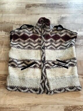 Diesel Cream and Burgundy Patterned Zip-Up Sweater